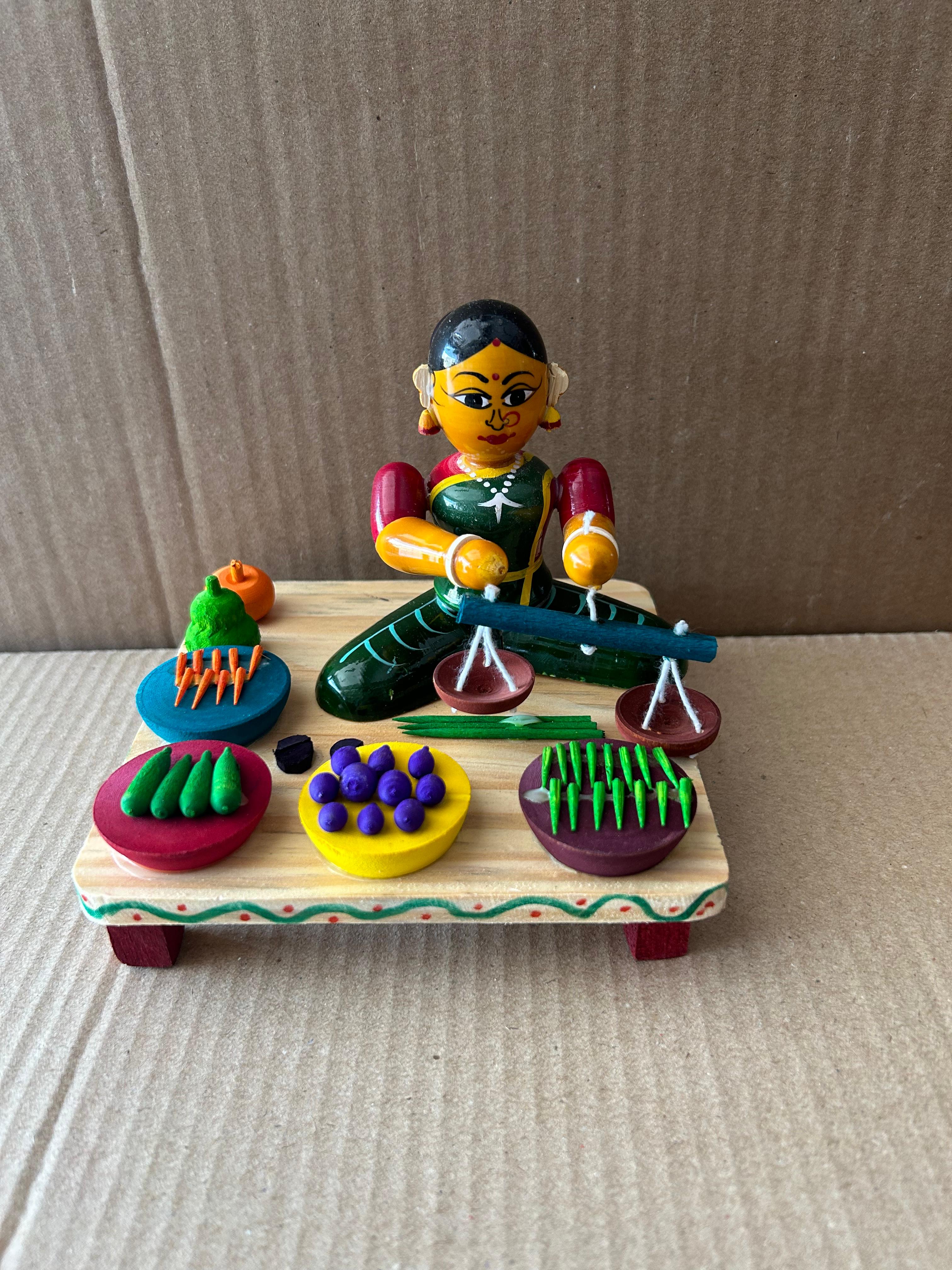 WOODEN KONDAPALLI VEGETABLES SELLING LADY